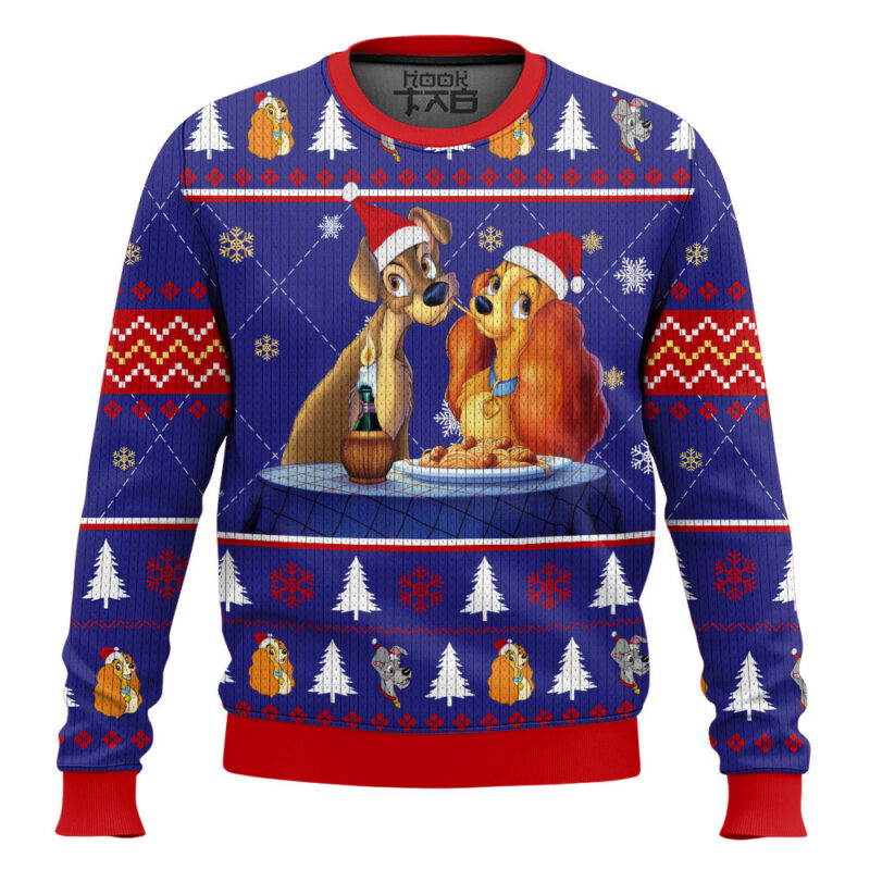 Hooktab Lady And The Tramp Spaghetti Ugly Christmas Sweater