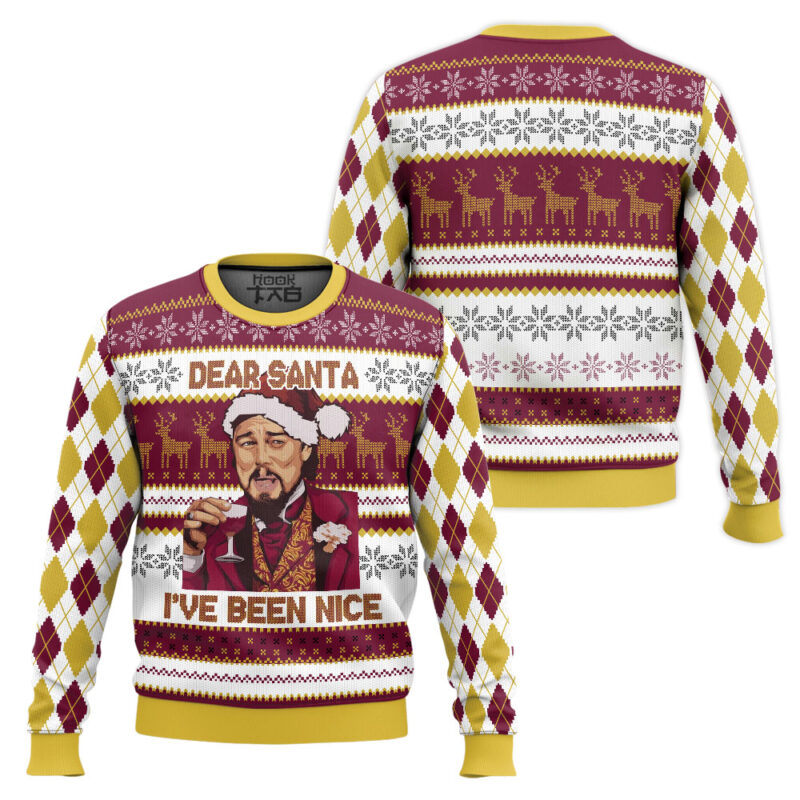 Hooktab Laughing Leonardo Dicaprio Dear Santa I've Been Nice Ugly Christmas Sweater Hooktab Laughing Leonardo Dicaprio Dear Santa I've Been Nice Ugly Christmas Sweater