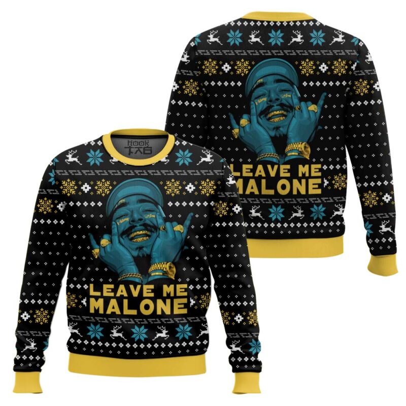 Hooktab Leave Me Malone Post Malone Ugly Christmas Sweater Hooktab Leave Me Malone Post Malone Ugly Christmas Sweater
