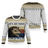 Hooktab Let’s Eat Trash & Get Hit By A Car Opossum Ugly Christmas Sweater