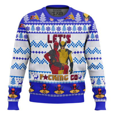 Hooktab Let's Fxcking Go Deadpool & Wolverine - Blue Ugly Christmas Sweater