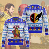 Hooktab Let's Fxcking Go Deadpool & Wolverine - Blue Ugly Christmas Sweater