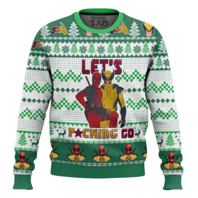 Hooktab Let's Fxcking Go Deadpool & Wolverine - Green Ugly Christmas Sweater