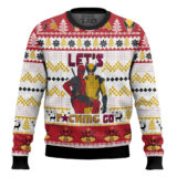 Hooktab Let's Fxcking Go Deadpool & Wolverine - Red Ugly Christmas Sweater