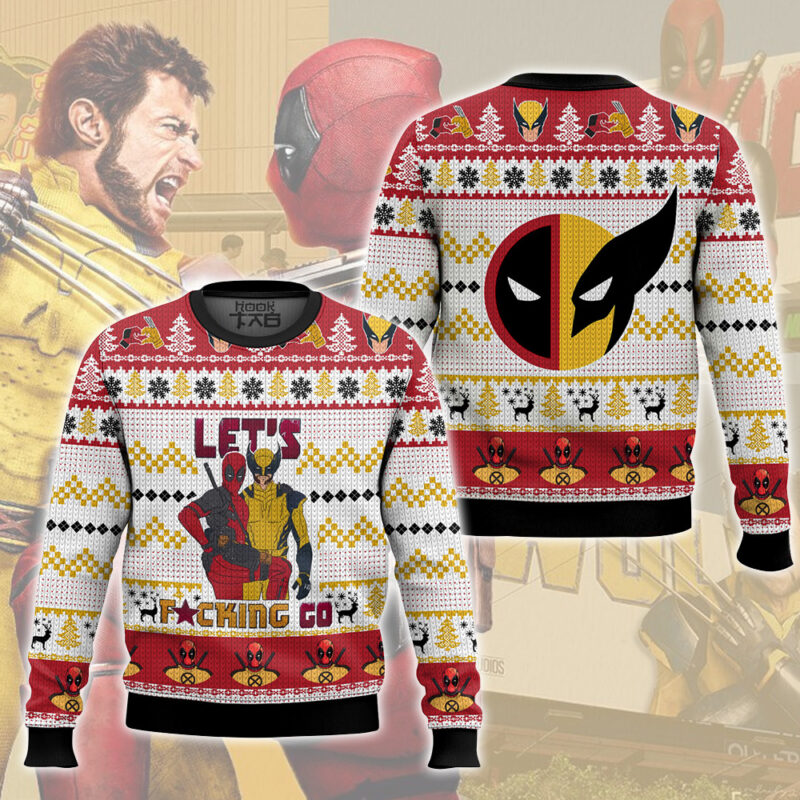 Hooktab Let's Fxcking Go Deadpool & Wolverine - Red Ugly Christmas Sweater Hooktab Let's Fxcking Go Deadpool & Wolverine - Red Ugly Christmas Sweater