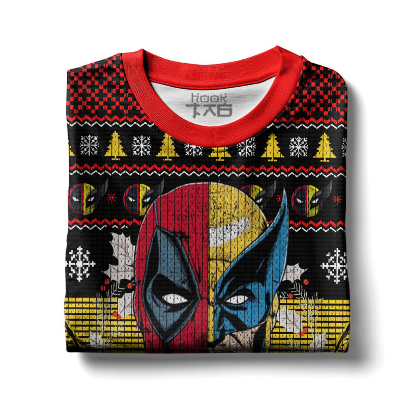 Hooktab Let's Go Deadpool & Wolverine Ugly Christmas Sweater Hooktab Let's Go Deadpool & Wolverine Ugly Christmas Sweater
