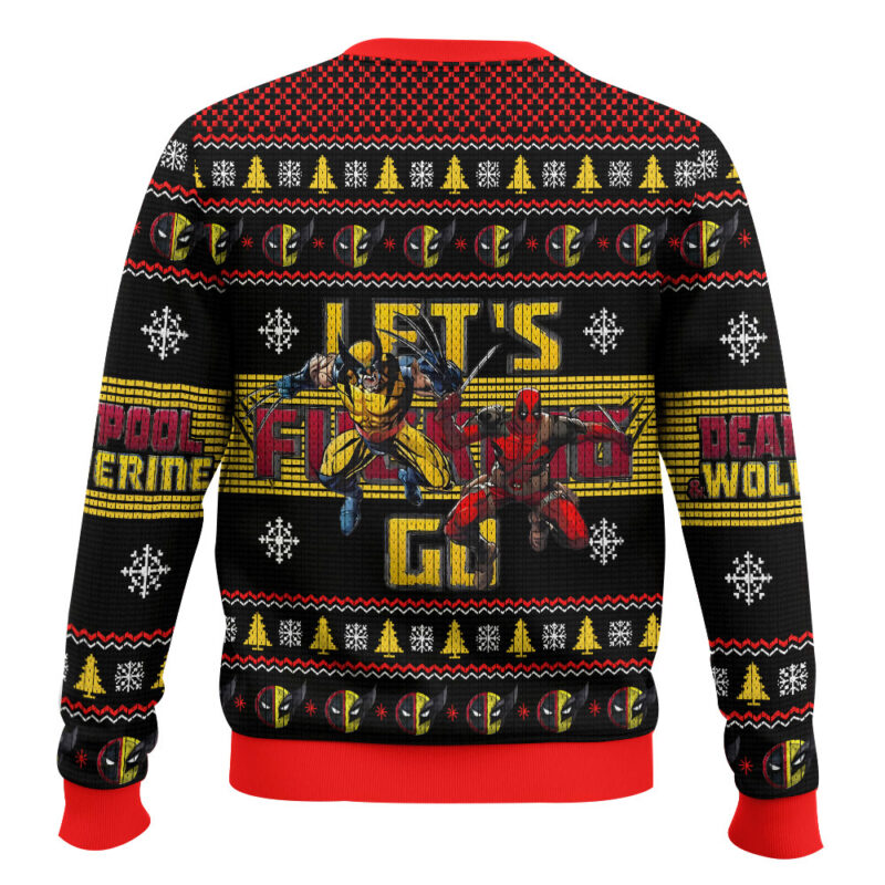 Hooktab Let's Go Deadpool & Wolverine Ugly Christmas Sweater Hooktab Let's Go Deadpool & Wolverine Ugly Christmas Sweater
