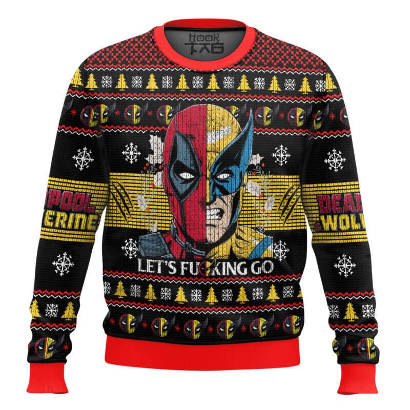 Hooktab Let's Go Deadpool & Wolverine Ugly Christmas Sweater