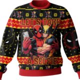 Hooktab Let's Take A Selfie Deadpool & Wolverine Ugly Christmas Sweater