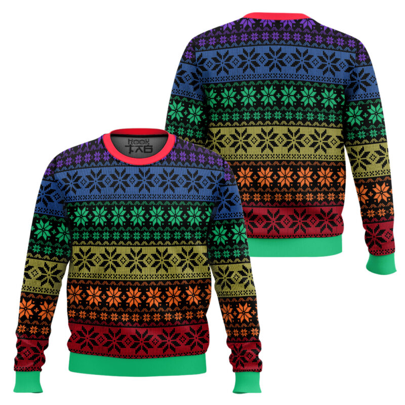 Hooktab LGBT Pride Flag Ugly Christmas Sweater Hooktab LGBT Pride Flag Ugly Christmas Sweater