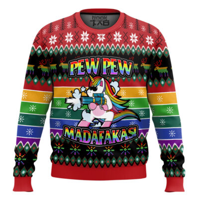 Hooktab LGBT Unicorn Pew Pew Madafakas Ugly Christmas Sweater