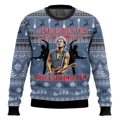 Hooktab Life Is Better Listening To Bruce Springsteen Ugly Christmas Sweater