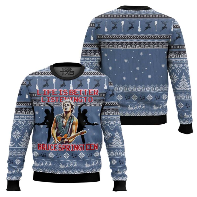 Hooktab Life Is Better Listening To Bruce Springsteen Ugly Christmas Sweater Hooktab Life Is Better Listening To Bruce Springsteen Ugly Christmas Sweater