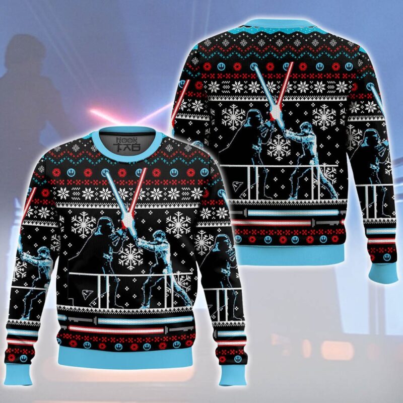 Hooktab Lightsaber Duel Star Wars Ugly Christmas Sweater Hooktab Lightsaber Duel Star Wars Ugly Christmas Sweater