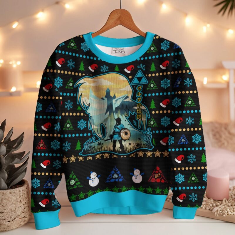 Hooktab Link Hylian Crest The Legend Of Zelda Ugly Christmas Sweater Hooktab Link Hylian Crest The Legend Of Zelda Ugly Christmas Sweater
