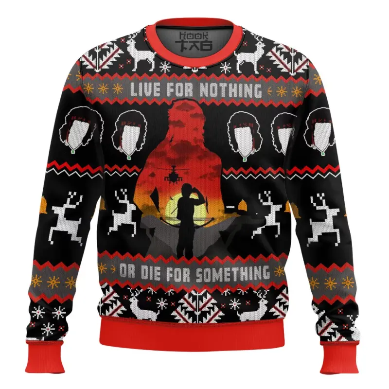 Hooktab Live For Nothing Die For Something Rambo Ugly Christmas Sweater