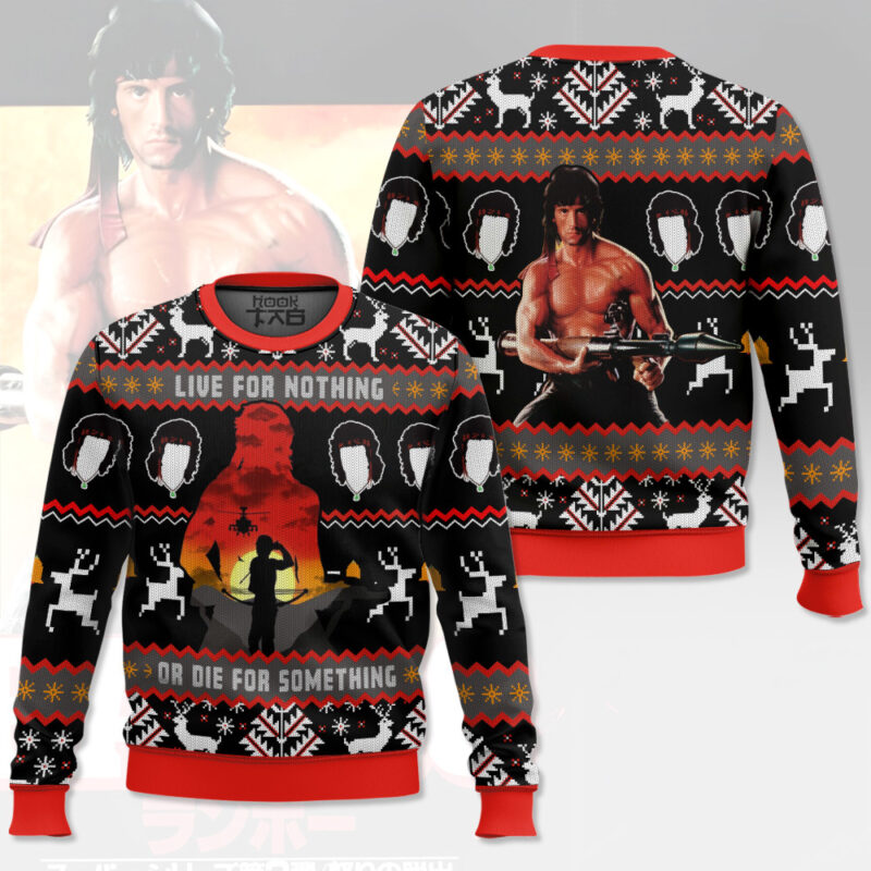 Hooktab Live For Nothing Die For Something Rambo Ugly Christmas Sweater Hooktab Live For Nothing Die For Something Rambo Ugly Christmas Sweater