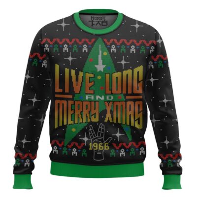 Hooktab Live Long And Merry Xmas 1966 Star Trek Ugly Christmas Sweater