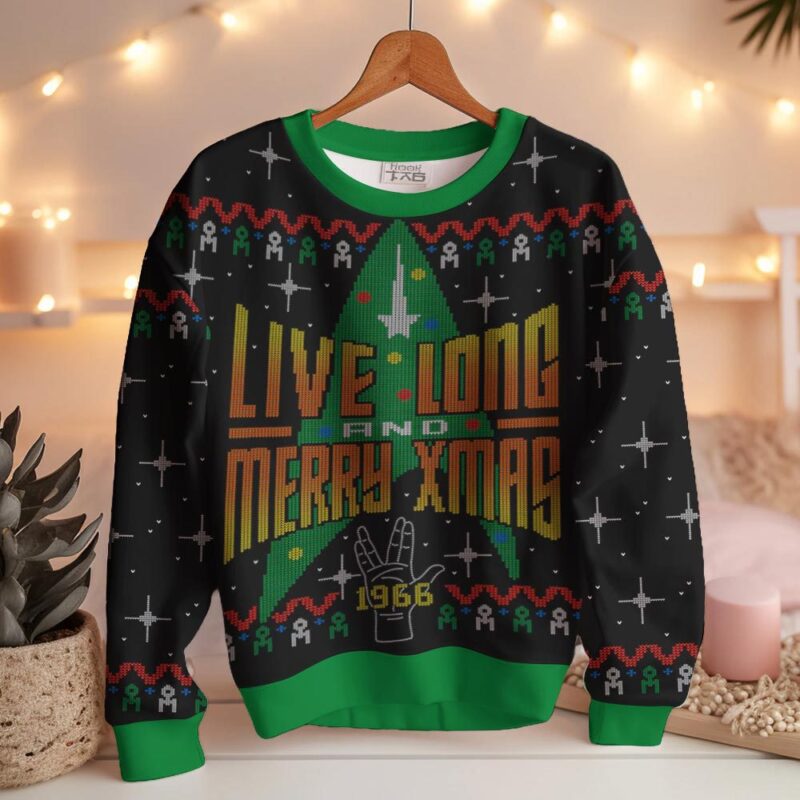 Hooktab Live Long And Merry Xmas 1966 Star Trek Ugly Christmas Sweater Hooktab Live Long And Merry Xmas 1966 Star Trek Ugly Christmas Sweater