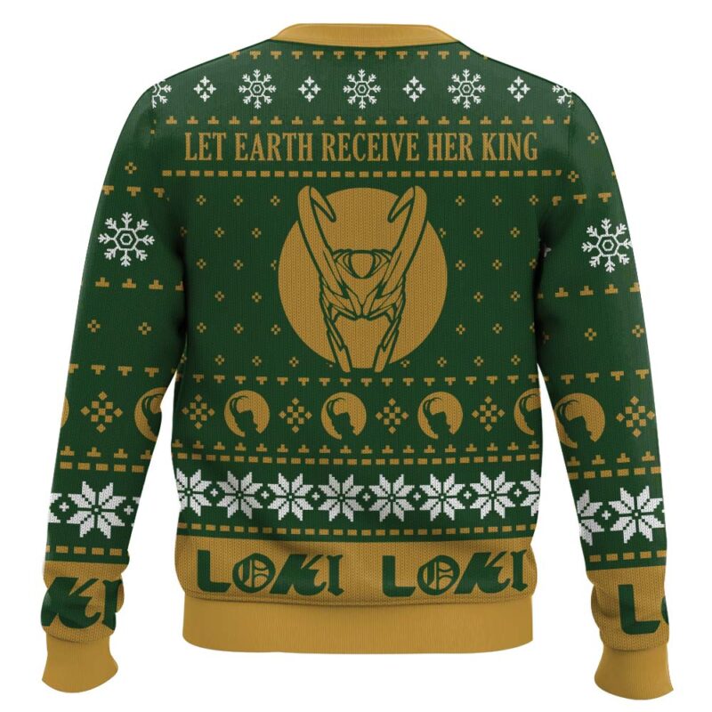 Hooktab Loki Let Earth Receive Her King Marvel Ugly Christmas Sweater Hooktab Loki Let Earth Receive Her King Marvel Ugly Christmas Sweater