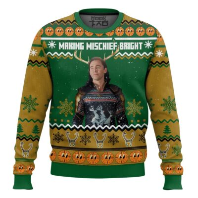 Hooktab Loki Making Mischief Bright Marvel Ugly Christmas Sweater