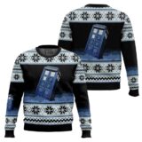 Hooktab London Police Box Doctor Who Ugly Christmas Sweater