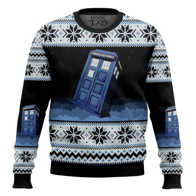 Hooktab London Police Box Doctor Who Ugly Christmas Sweater