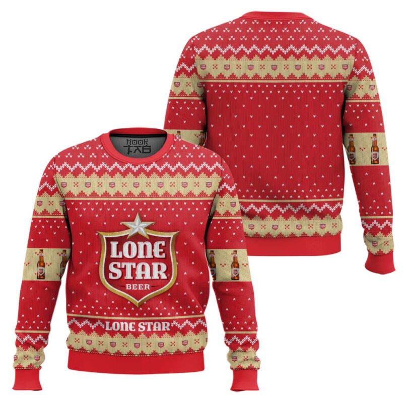 Hooktab Lone Star Beer Ugly Christmas Sweater Hooktab Lone Star Beer Ugly Christmas Sweater