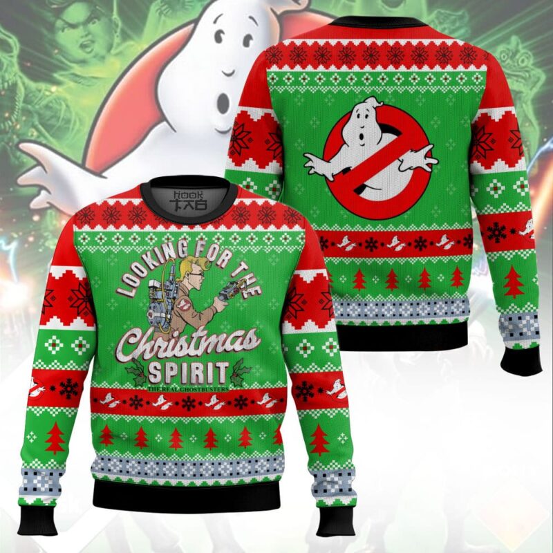 Hooktab Looking For Christmas Spirit Ghostbusters Ugly Christmas Sweater Hooktab Looking For Christmas Spirit Ghostbusters Ugly Christmas Sweater