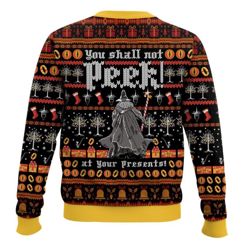 Hooktab Lord Of The Ring, You Shall Not Peek At Your Presents Ugly Christmas Sweater Hooktab Lord Of The Ring, You Shall Not Peek At Your Presents Ugly Christmas Sweater