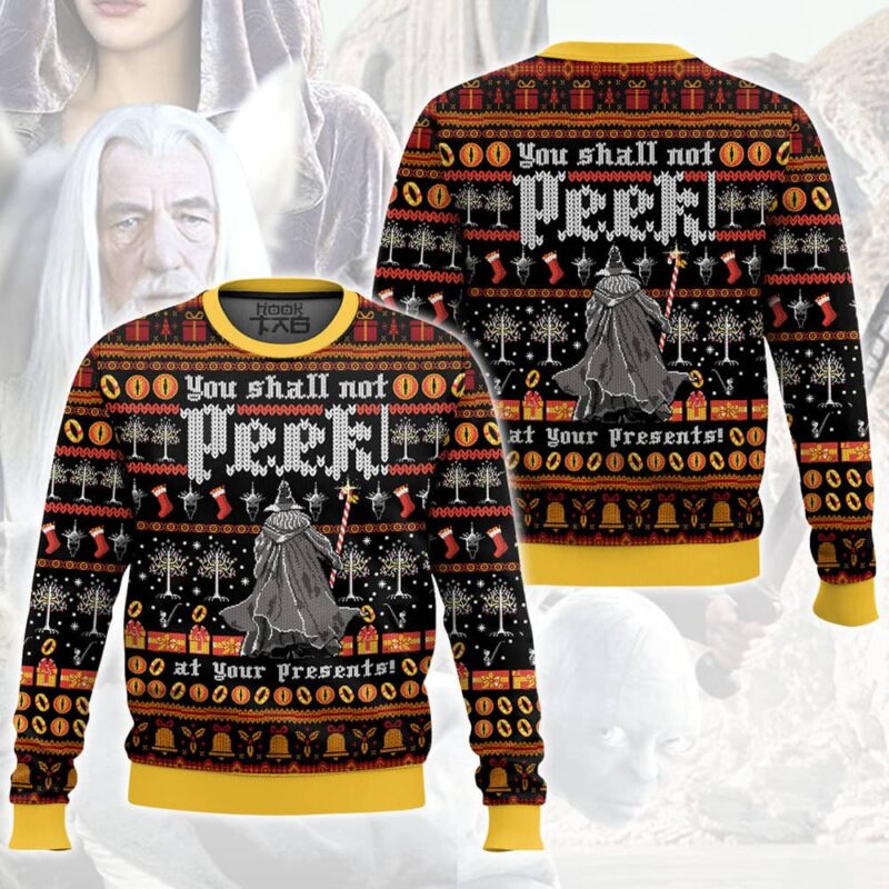 Hooktab Lord Of The Ring, You Shall Not Peek At Your Presents Ugly Christmas Sweater Hooktab Lord Of The Ring, You Shall Not Peek At Your Presents Ugly Christmas Sweater