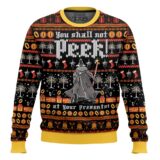 Hooktab Lord Of The Ring, You Shall Not Peek At Your Presents Ugly Christmas Sweater