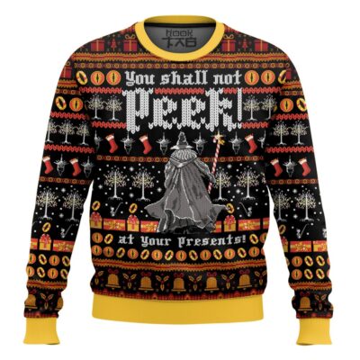 Hooktab Lord Of The Ring, You Shall Not Peek At Your Presents Ugly Christmas Sweater