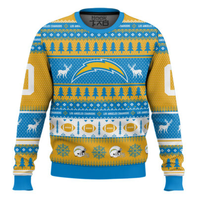 Hooktab Los Angeles Chargers - Custom Name And Number Ugly Sweater