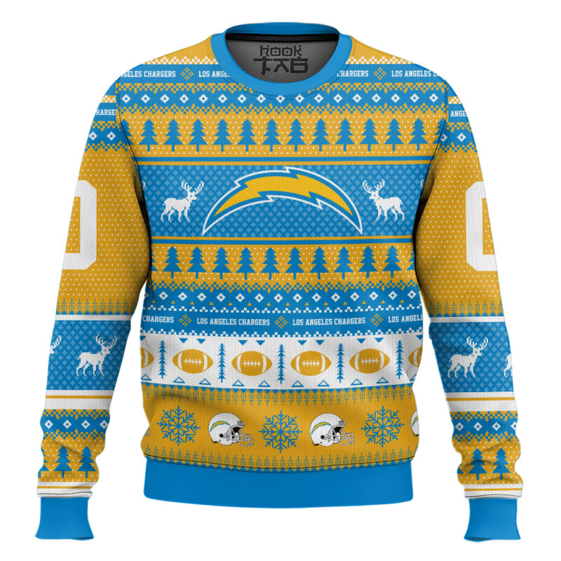 Hooktab Los Angeles Chargers - Custom Name And Number Ugly Sweater