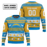 Hooktab Los Angeles Chargers - Custom Name And Number Ugly Sweater
