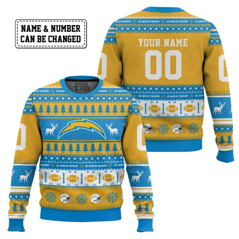 Hooktab Los Angeles Chargers - Custom Name And Number Ugly Sweater Hooktab Los Angeles Chargers - Custom Name And Number Ugly Sweater