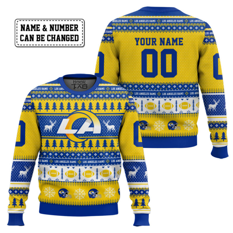 Hooktab Los Angeles Rams - Custom Name And Number Ugly Sweater Hooktab Los Angeles Rams - Custom Name And Number Ugly Sweater