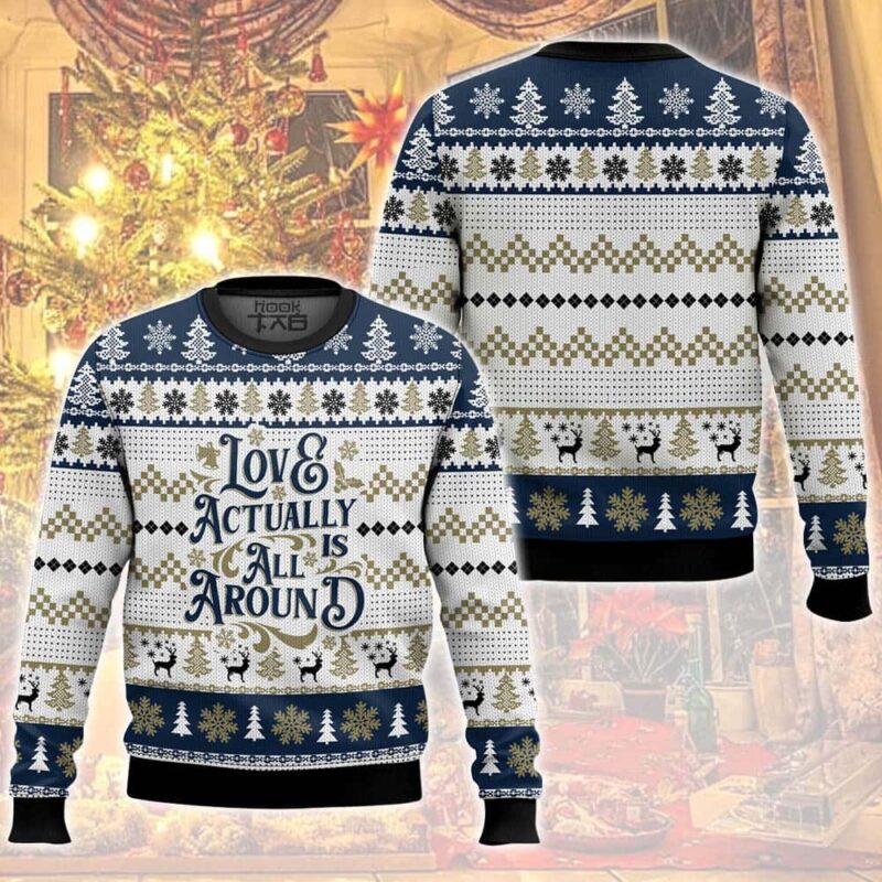 Hooktab Love Actually Is All Around Ugly Christmas Sweater Hooktab Love Actually Is All Around Ugly Christmas Sweater
