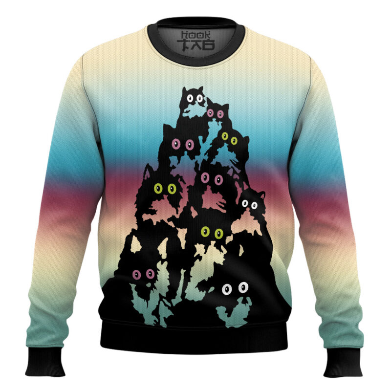 Hooktab Lovely Black Cat Ugly Christmas Sweater