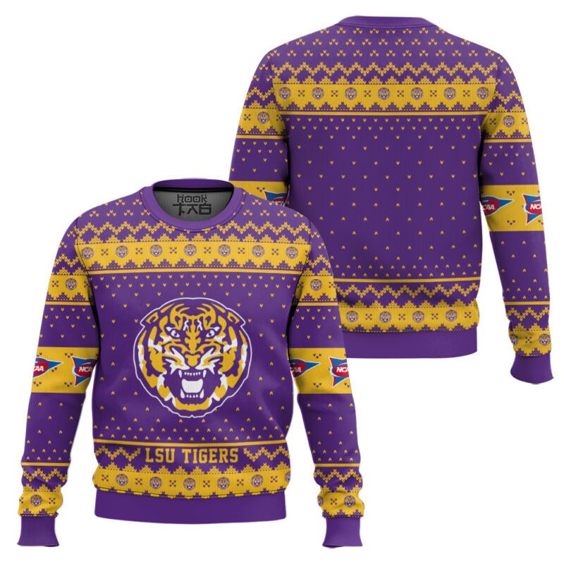 Hooktab LSU Tigers - Custom Name And Number Ugly Christmas Sweater Hooktab LSU Tigers - Custom Name And Number Ugly Christmas Sweater