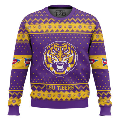 Hooktab LSU Tigers - Custom Name And Number Ugly Christmas Sweater