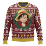 Hooktab Luffy Funny Face One Piece Ugly Christmas Sweater