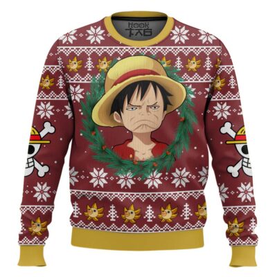 Hooktab Luffy Funny Face One Piece Ugly Christmas Sweater