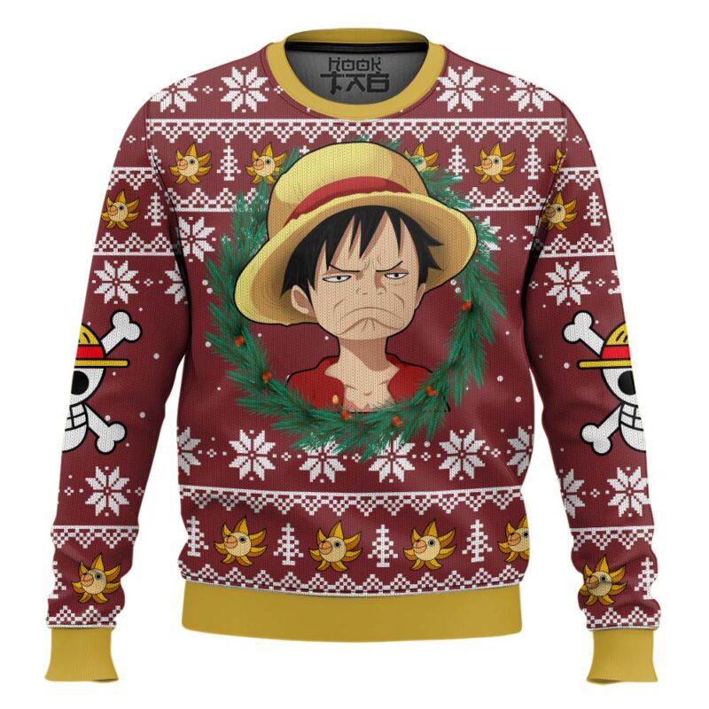 Hooktab Luffy Funny Face One Piece Ugly Christmas Sweater