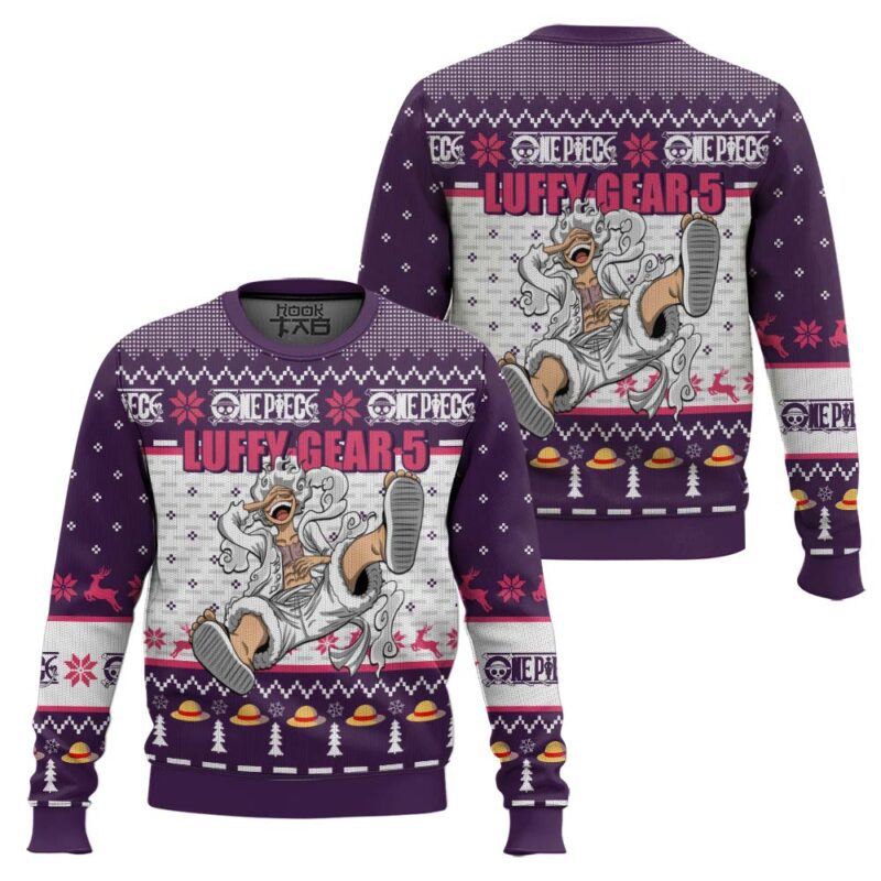 Hooktab Luffy Gear 5 One Piece Ugly Christmas Sweater Hooktab Luffy Gear 5 One Piece Ugly Christmas Sweater