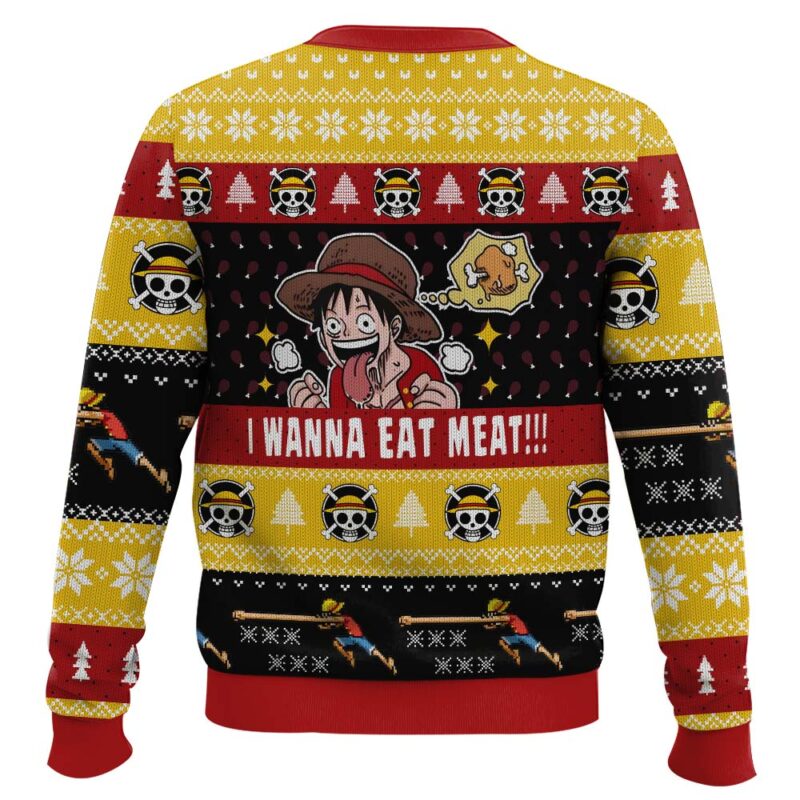 Hooktab Luffy I Want To Eat Meat One Piece Ugly Christmas Sweater Hooktab Luffy I Want To Eat Meat One Piece Ugly Christmas Sweater