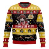 Hooktab Luffy I Want To Eat Meat One Piece Ugly Christmas Sweater