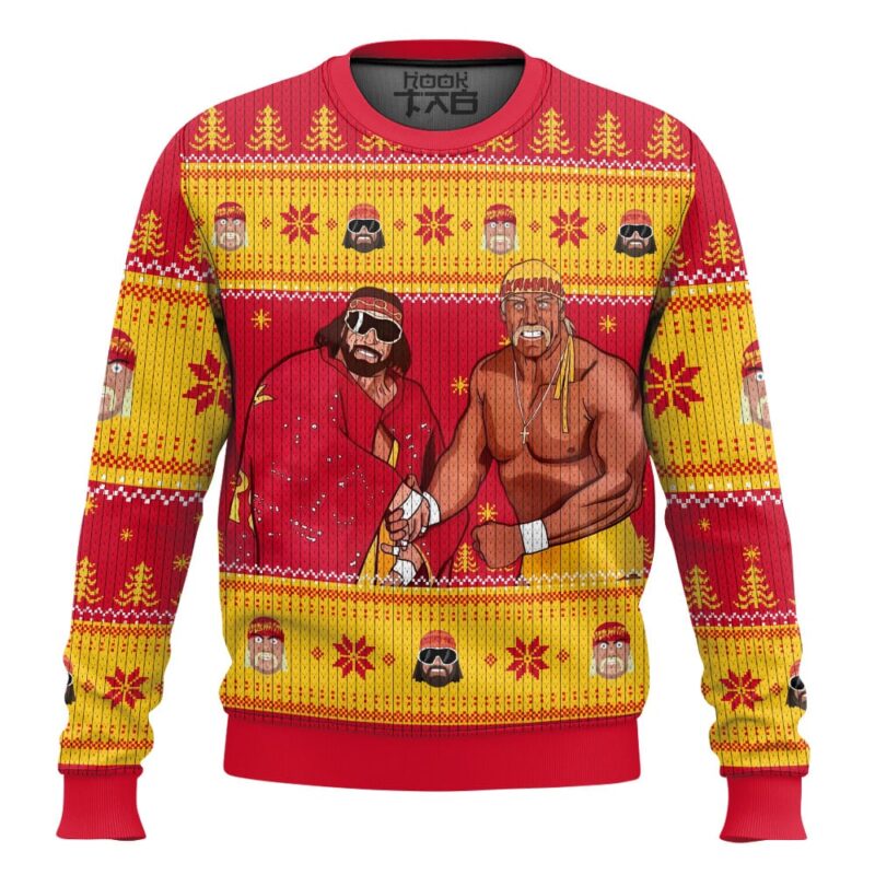Hooktab Macho Man And Hulk Hogan Mega Powers WWE Ugly Christmas Sweater Hooktab Macho Man And Hulk Hogan Mega Powers WWE Ugly Christmas Sweater