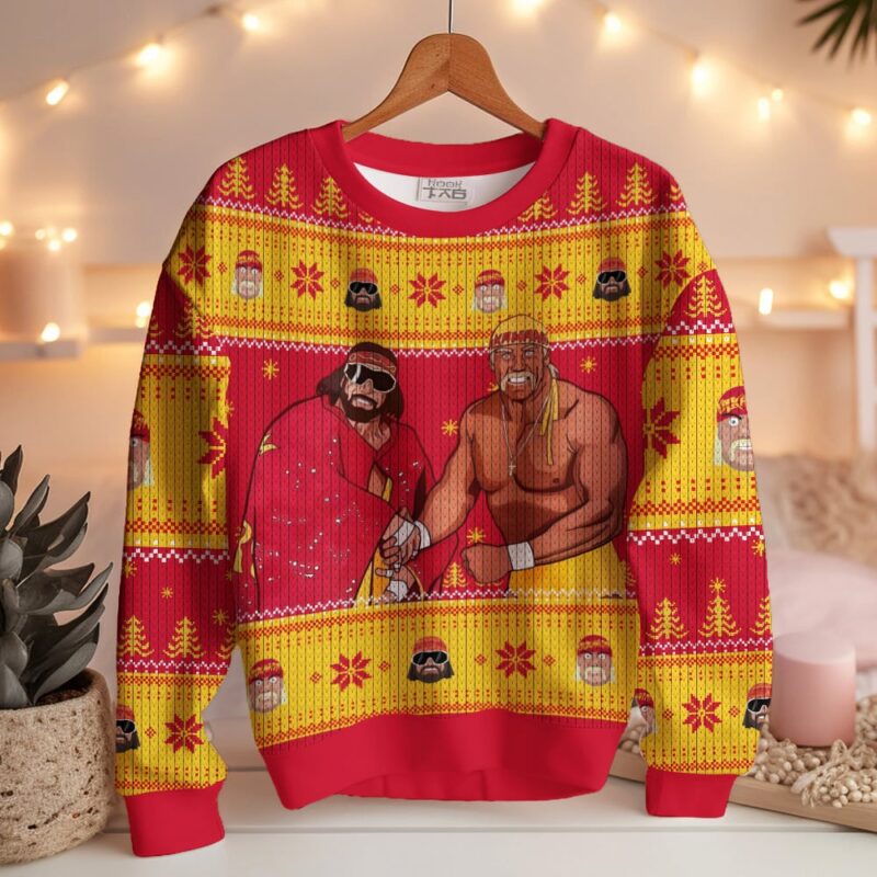 Hooktab Macho Man And Hulk Hogan Mega Powers WWE Ugly Christmas Sweater Hooktab Macho Man And Hulk Hogan Mega Powers WWE Ugly Christmas Sweater
